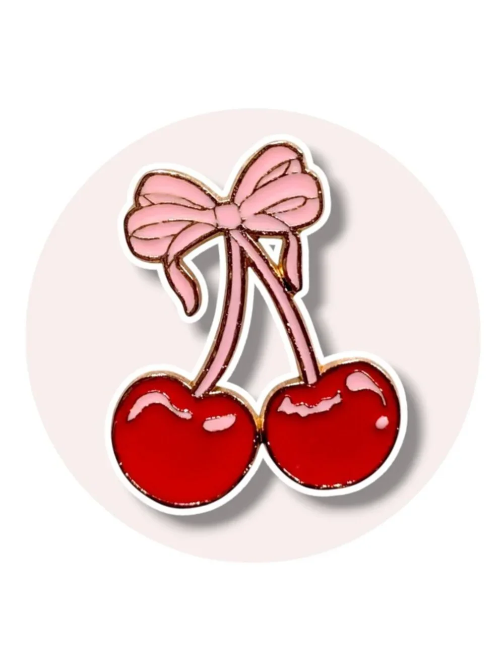 Fruit Enamel Pin: Pink Ribbon Cherries